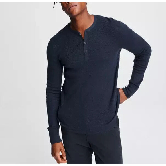 Rag & Bone Henley Shirt Mens Medium Merino Wool Knit Long Sleeve Navy Blue - Picture 1 of 12
